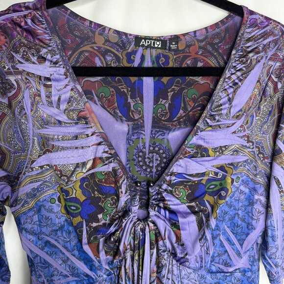 VTG Y2K Apt.‎ 9 Purple Paisley Kaleidescope BabyDoll Dress Metal Bull Ring Sz M - Picture 2 of 11